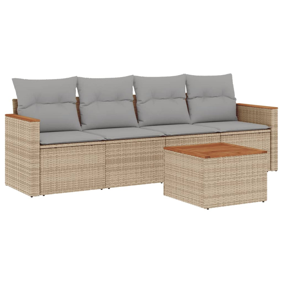 5-Delige Loungeset Met Kussens Poly Rattan Beige