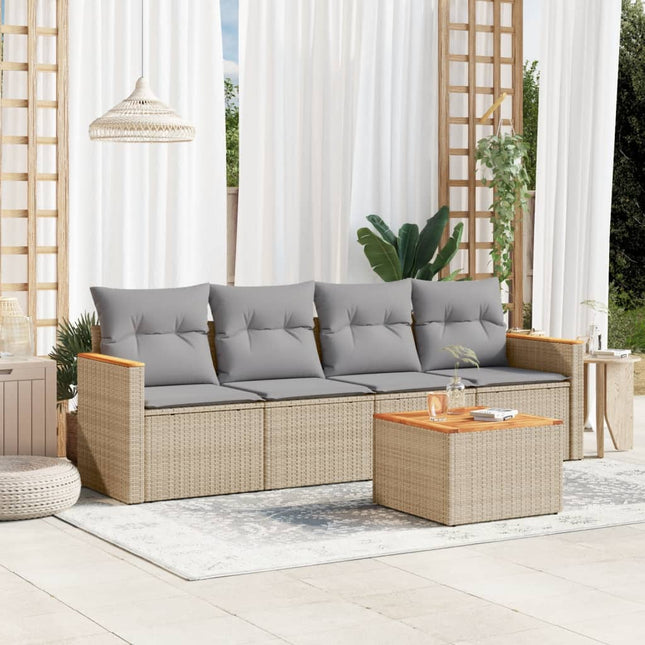 5-Delige Loungeset Met Kussens Poly Rattan Beige