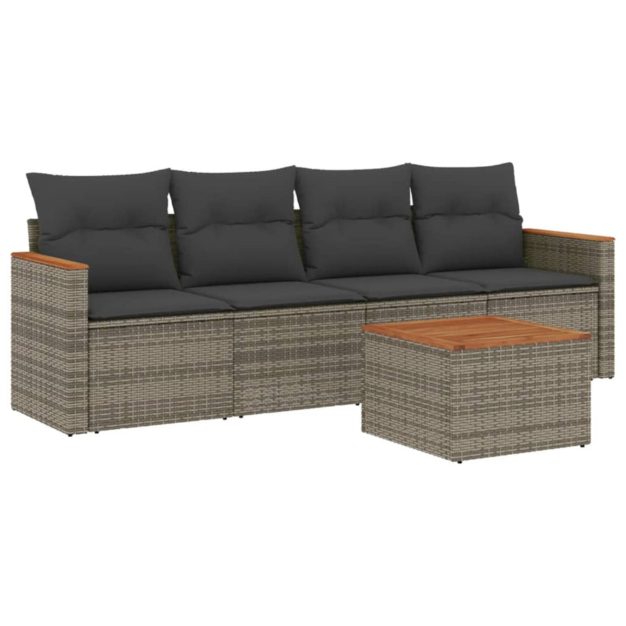 5-Delige Loungeset Met Kussens Poly Rattan Grijs