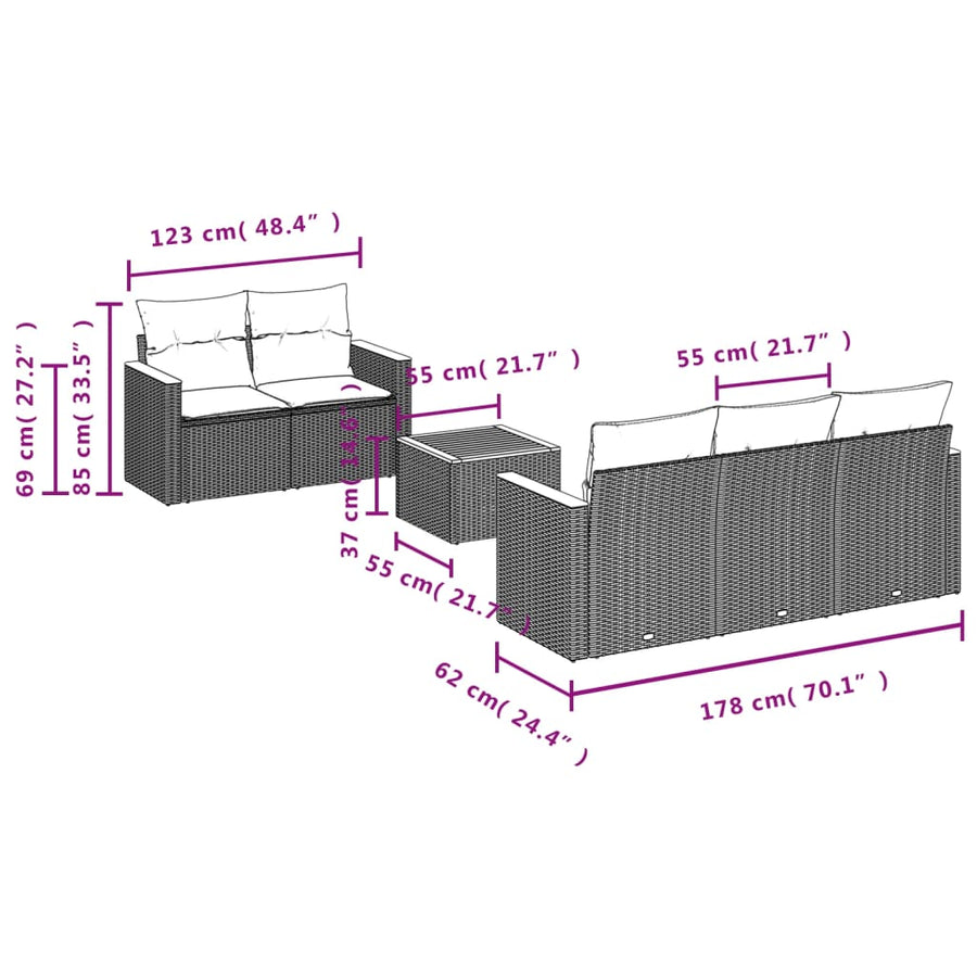 6-Delige Loungeset Met Kussens Poly Rattan Zwart