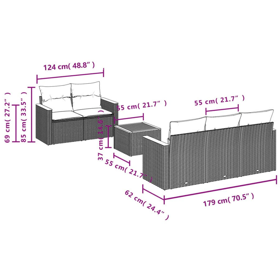 6-Delige Loungeset Met Kussens Poly Rattan Beige