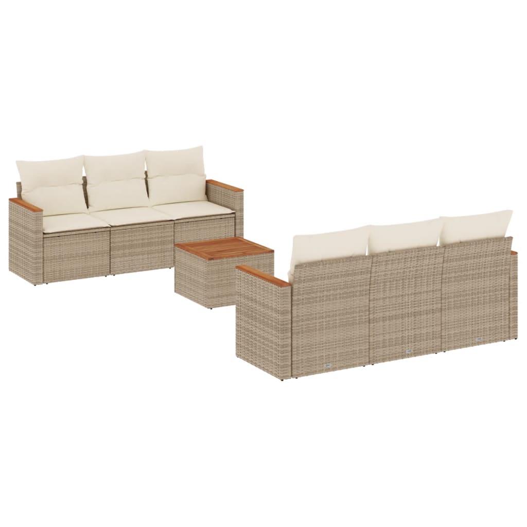 7-Delige Loungeset Met Kussens Poly Rattan Beige