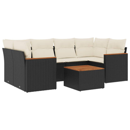 7-Delige Loungeset Met Kussens Poly Rattan Zwart