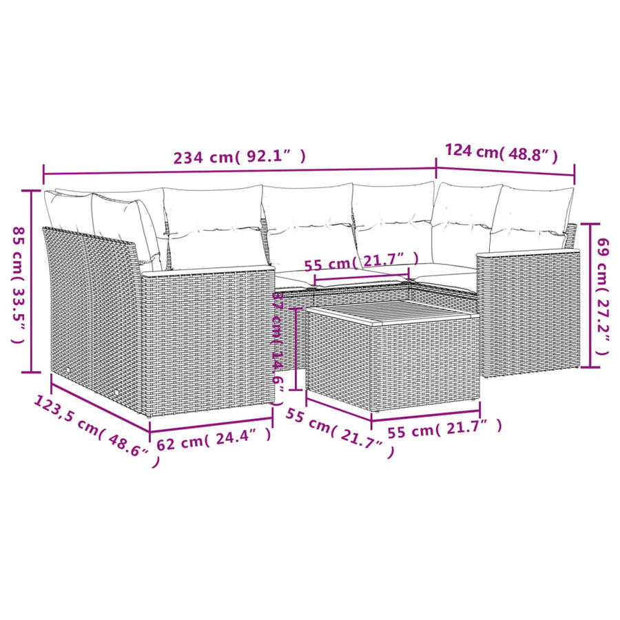 7-Delige Loungeset Met Kussens Poly Rattan Zwart