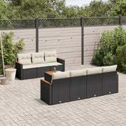 Loungeset 8-delig poly rattan zwart met kussens
