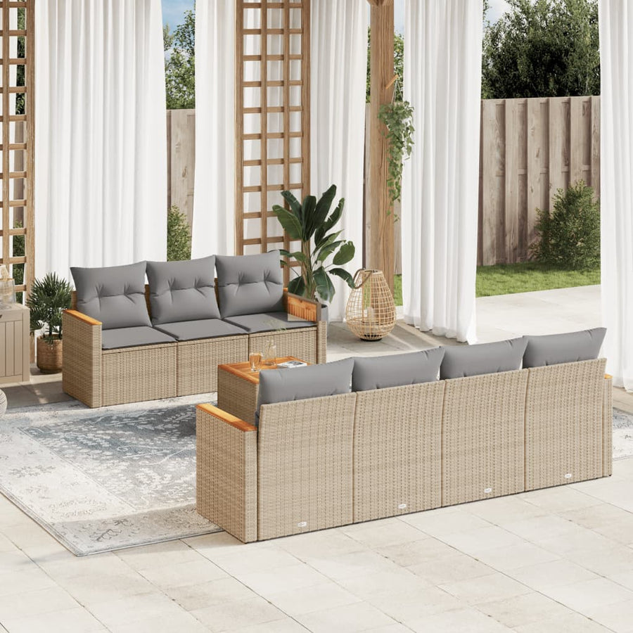8-Delige Loungeset Met Kussens Poly Rattan Beige