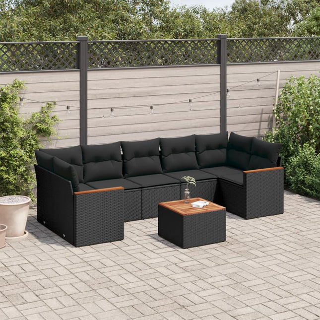 8-Delige Loungeset Met Kussens Poly Rattan Zwart