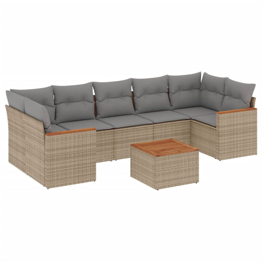 8-Delige Loungeset Met Kussens Poly Rattan Beige