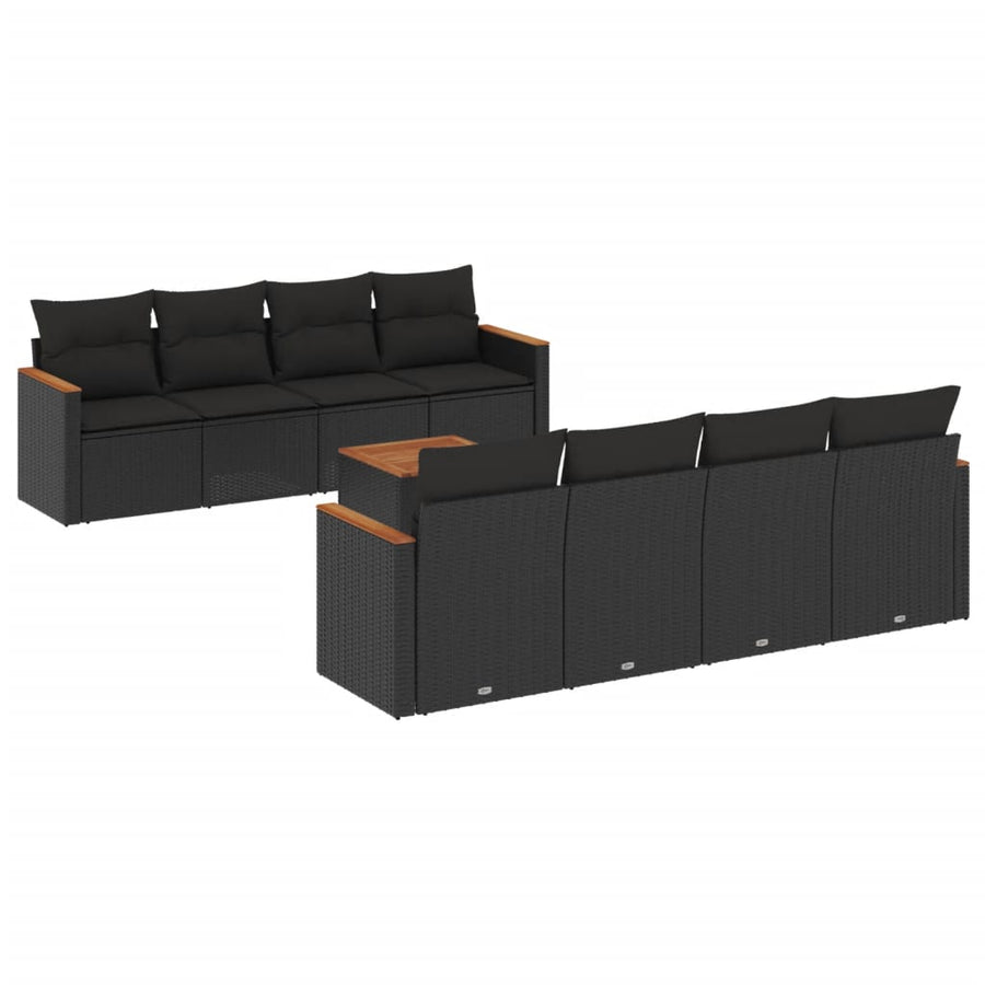 9-Delige Loungeset Met Kussens Poly Rattan Zwart
