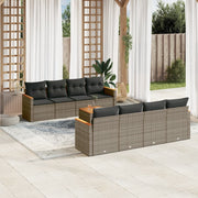 Loungeset 9-delig poly rattan grijs