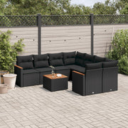 Loungeset 9-delig poly rattan zwart met kussens