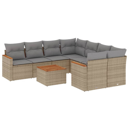 9-Delige Loungeset Met Kussens Poly Rattan Beige