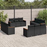 Loungeset poly rattan zwart 12-delig