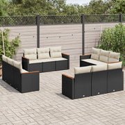 Loungeset 12-delig poly rattan zwart acaciahout