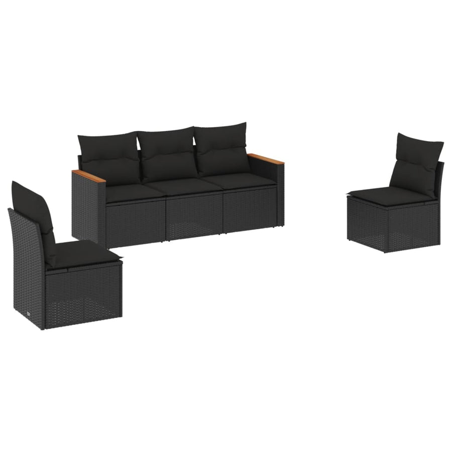 5-Delige Loungeset Met Kussens Poly Rattan Zwart