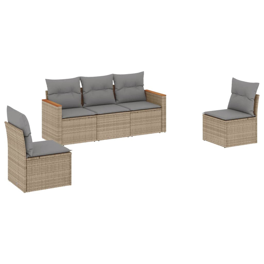 5-Delige Loungeset Met Kussens Poly Rattan Beige