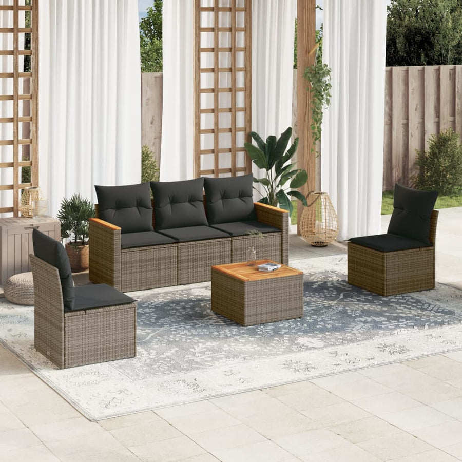 6-Delige Loungeset Met Kussens Poly Rattan Grijs