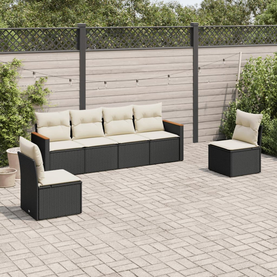 6-Delige Loungeset Met Kussens Poly Rattan Zwart