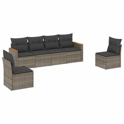 6-Delige Loungeset Met Kussens Poly Rattan Grijs