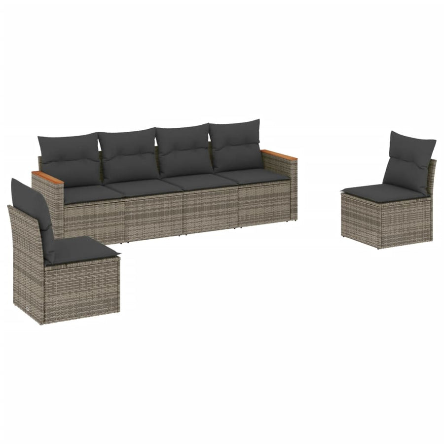 6-Delige Loungeset Met Kussens Poly Rattan Grijs