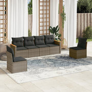 Loungeset 6-delig poly rattan grijs acaciahout