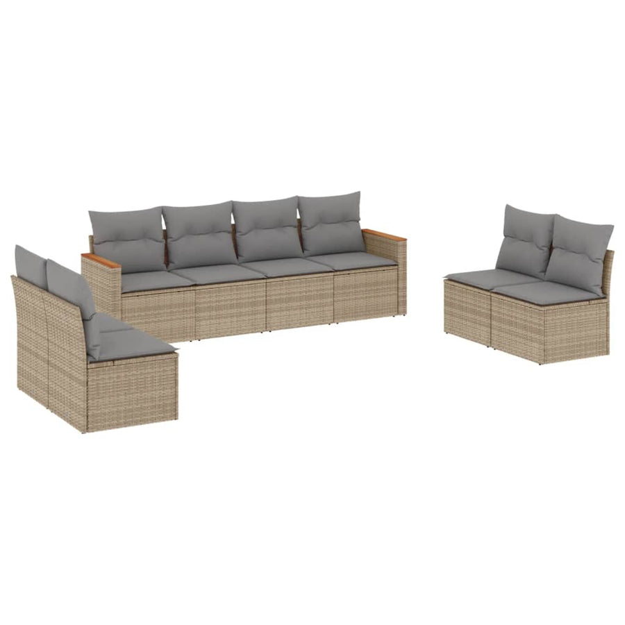 8-Delige Loungeset Met Kussens Poly Rattan Beige