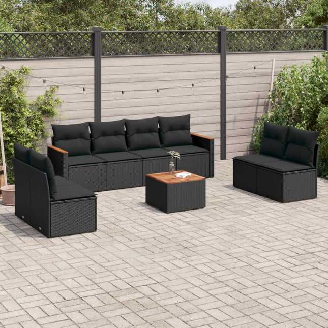 9-Delige Loungeset Met Kussens Poly Rattan Zwart