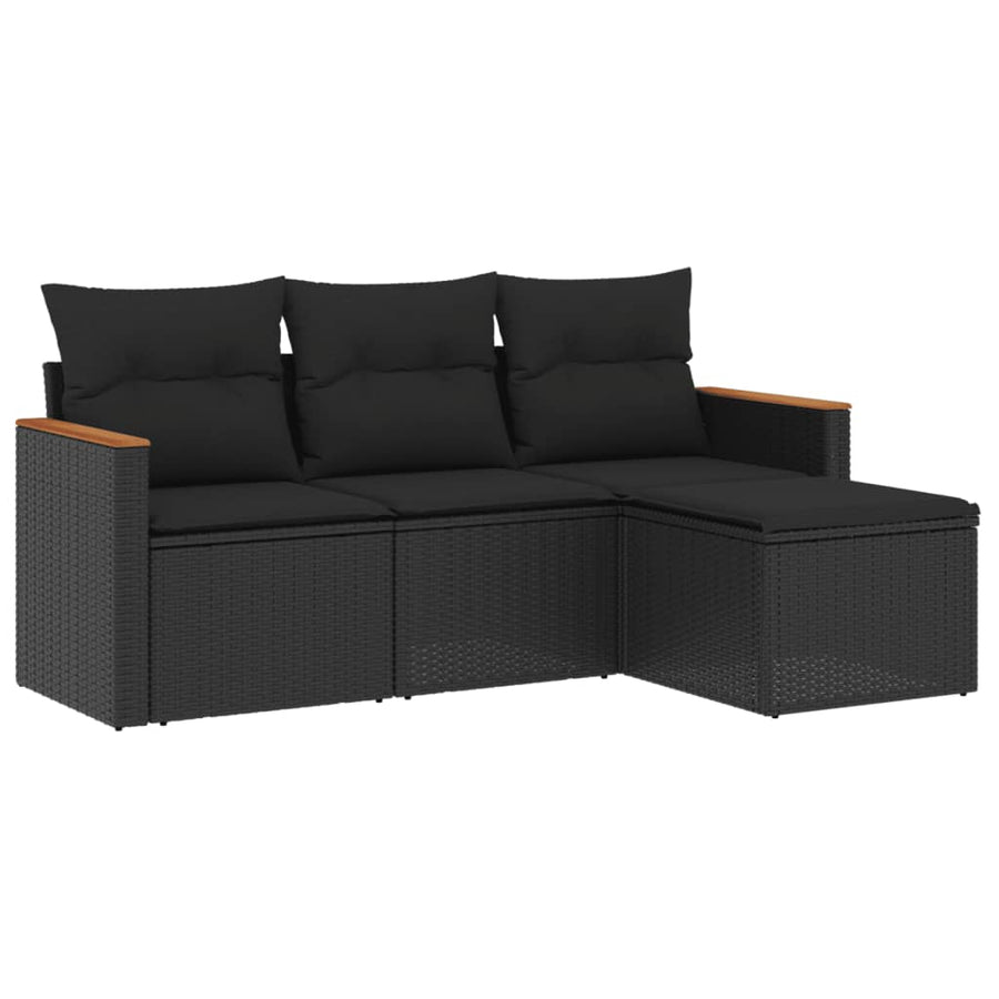 4-Delige Loungeset Met Kussens Poly Rattan Zwart