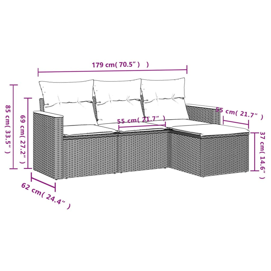 4-Delige Loungeset Met Kussens Poly Rattan Beige