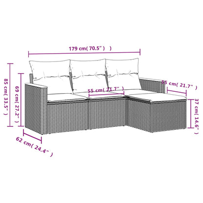 4-Delige Loungeset Met Kussens Poly Rattan Grijs