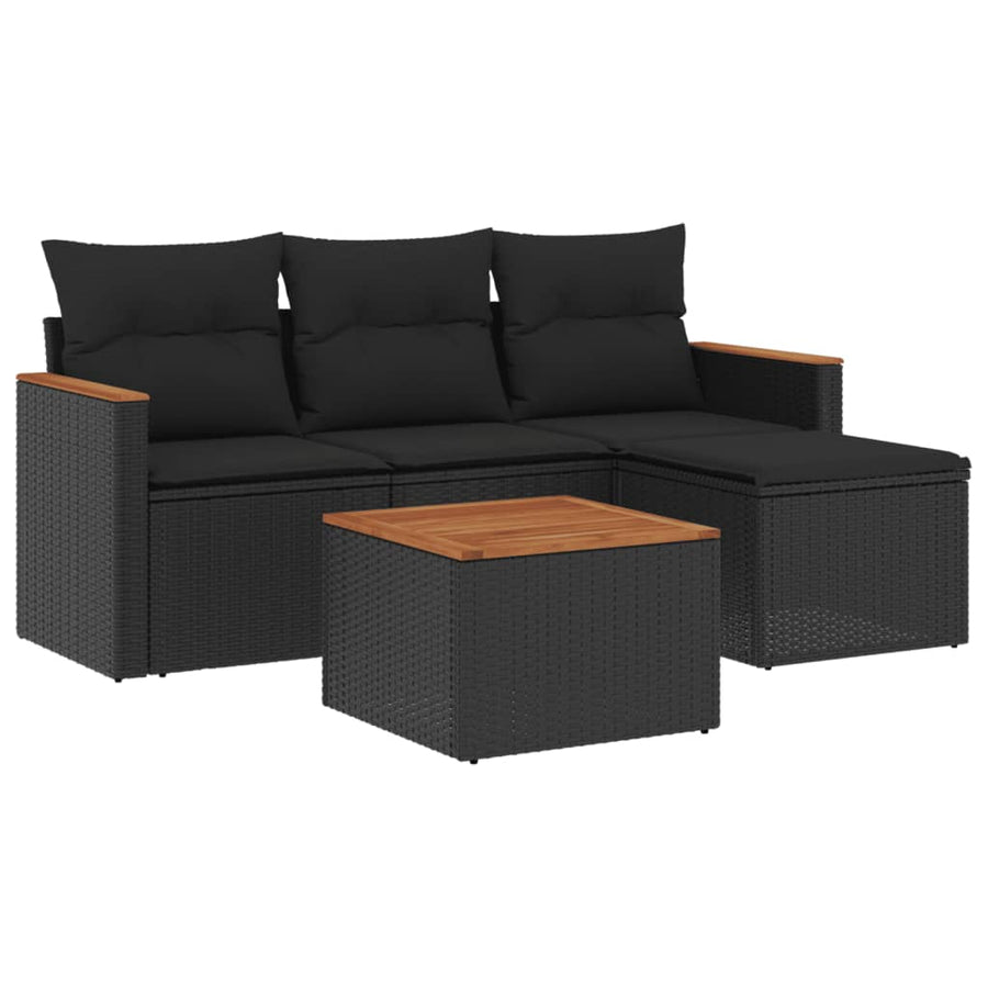 5-Delige Loungeset Met Kussens Poly Rattan Zwart
