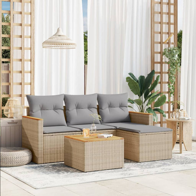 5-Delige Loungeset Met Kussens Poly Rattan Beige