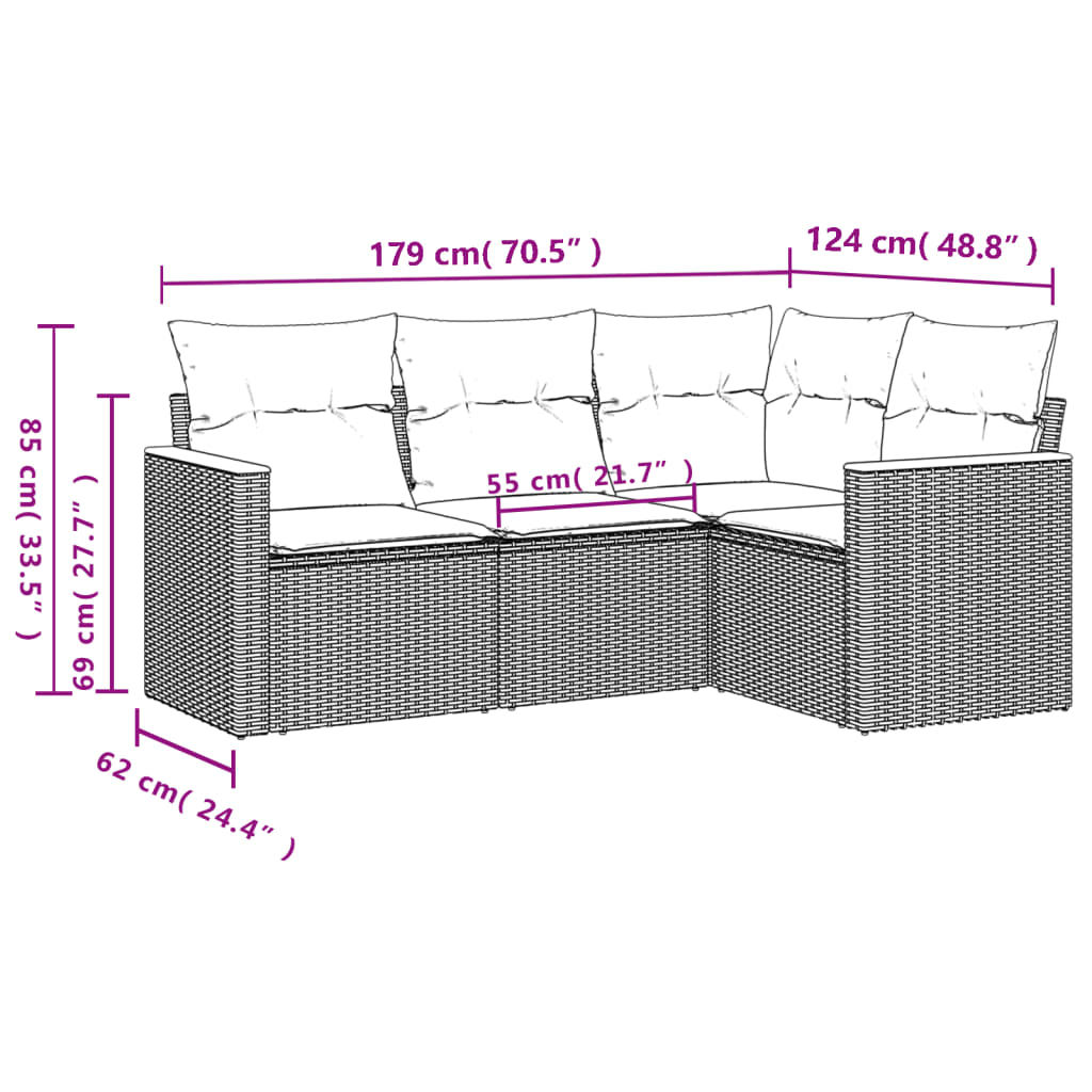 4-Delige Loungeset Met Kussens Poly Rattan Zwart