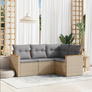 4-piece Lounge Set with Cushions Poly Rattan Beige