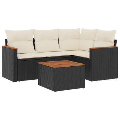 5-Delige Loungeset Met Kussens Poly Rattan Zwart