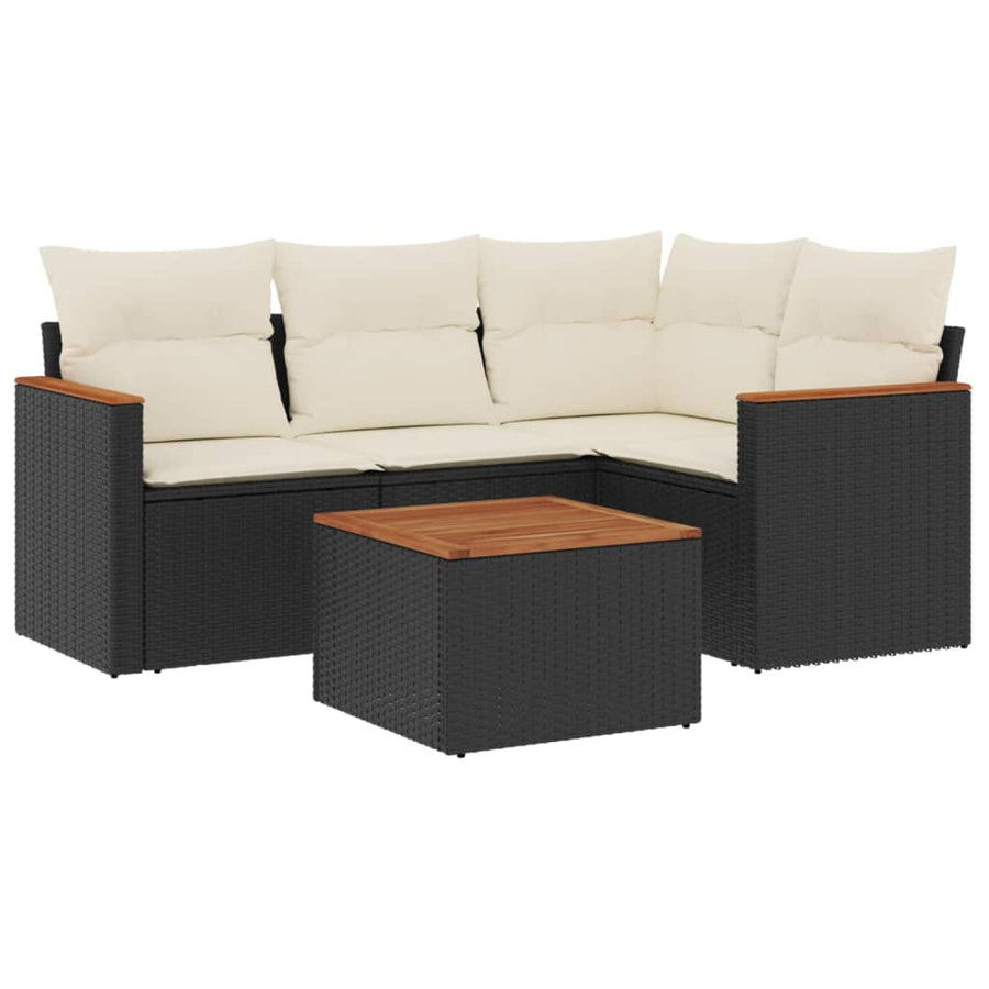 5-Delige Loungeset Met Kussens Poly Rattan Zwart