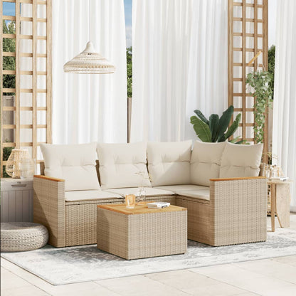 5-Delige Loungeset Met Kussens Poly Rattan Beige