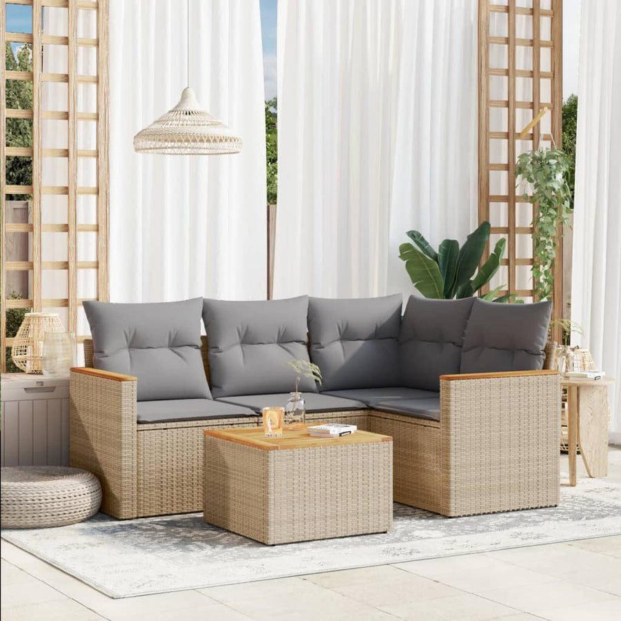 5-Delige Loungeset Met Kussens Poly Rattan Beige