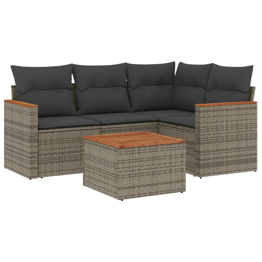 5-Delige Loungeset Met Kussens Poly Rattan Grijs