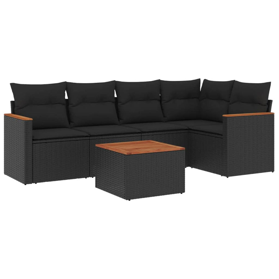 6-Delige Loungeset Met Kussens Poly Rattan Zwart