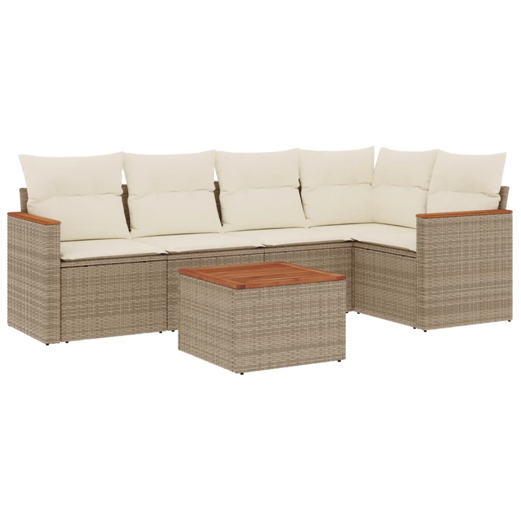 6-Delige Loungeset Met Kussens Poly Rattan Beige