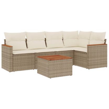 6-Delige Loungeset Met Kussens Poly Rattan Beige