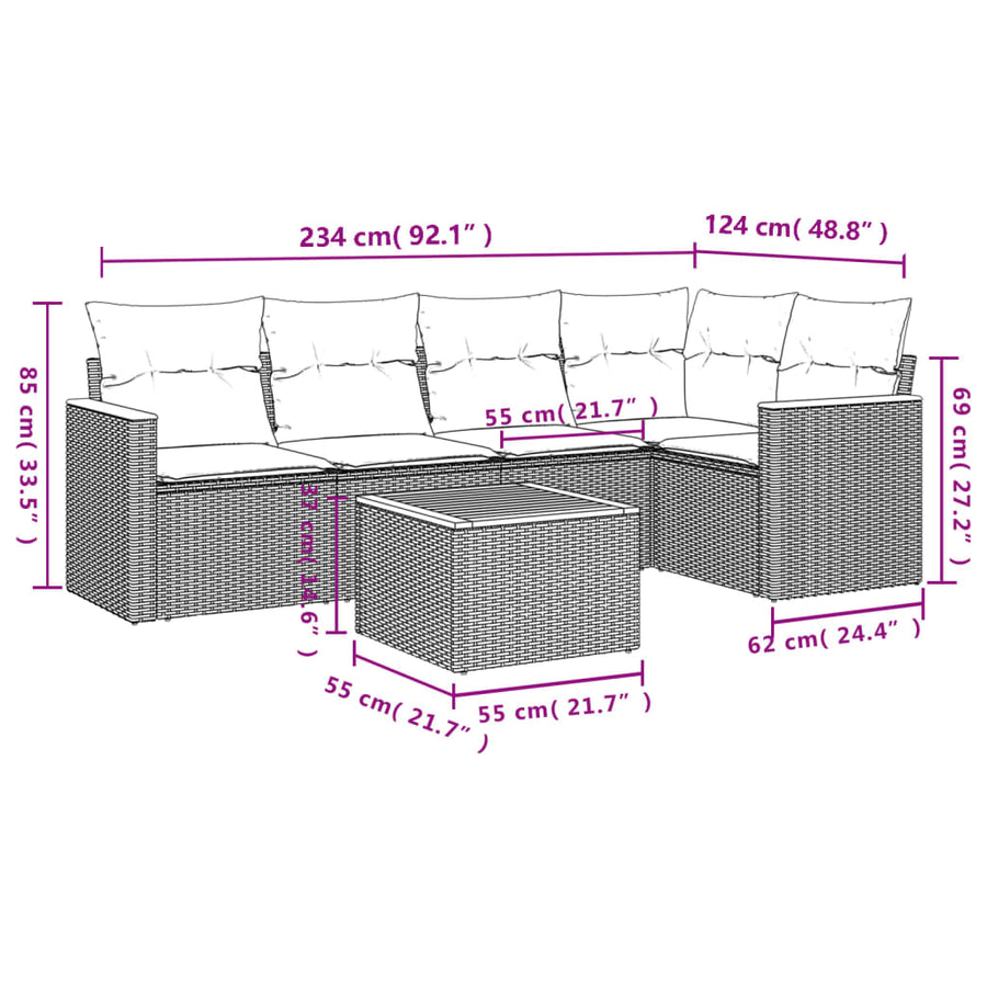 6-Delige Loungeset Met Kussens Poly Rattan Beige