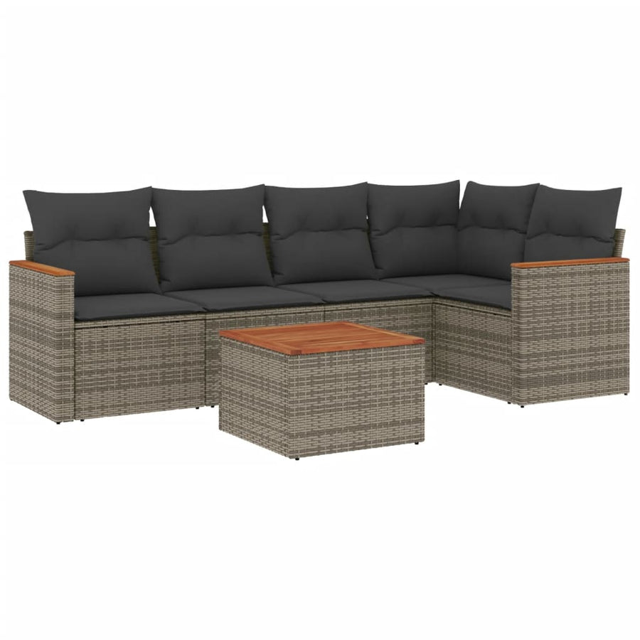 6-Delige Loungeset Met Kussens Poly Rattan Grijs