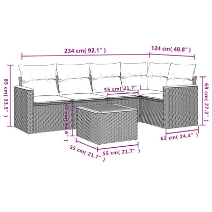 6-Delige Loungeset Met Kussens Poly Rattan Grijs