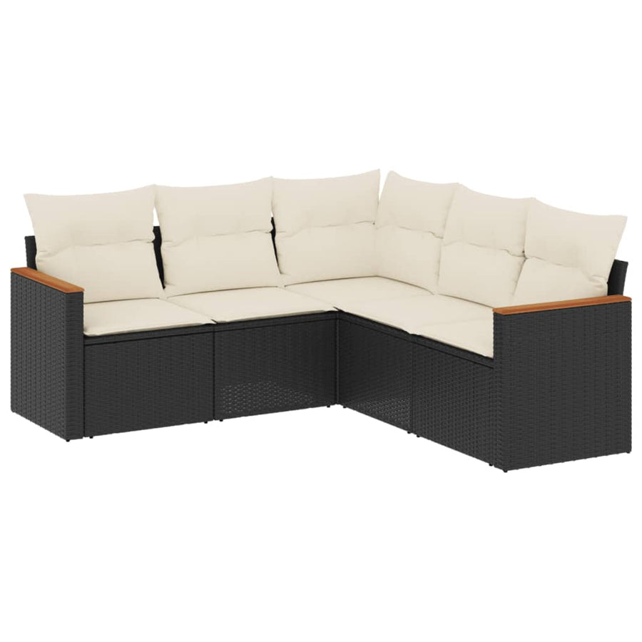 5-Delige Loungeset Met Kussens Poly Rattan Zwart