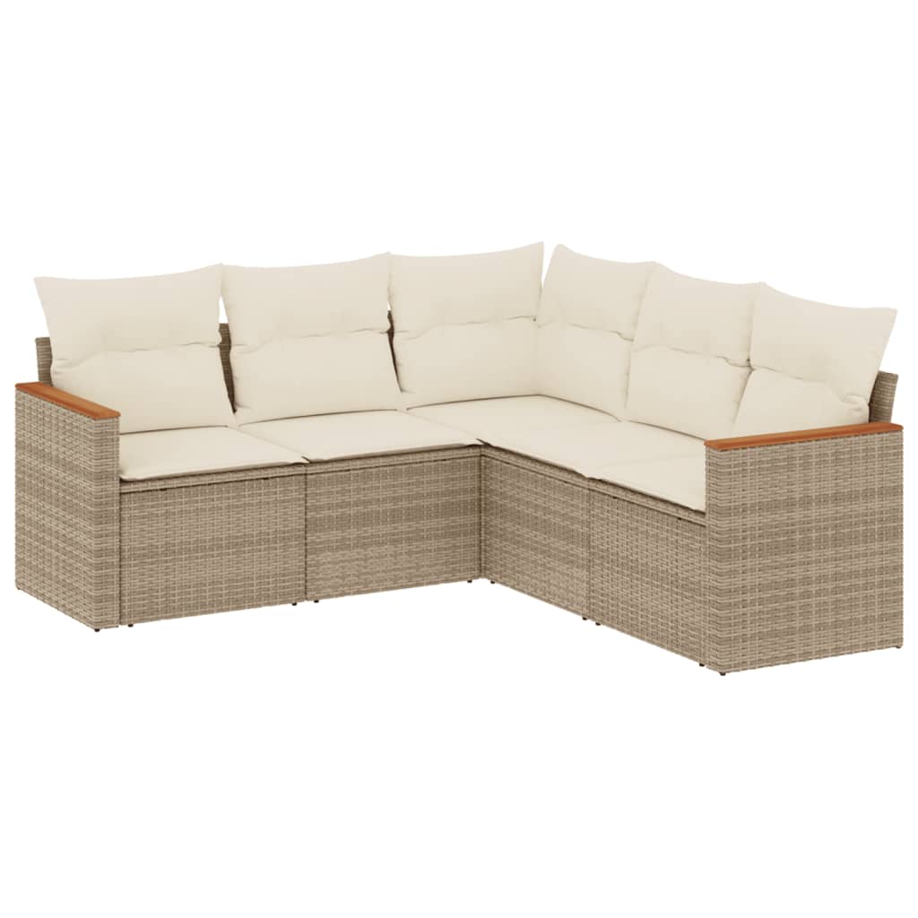 5-Delige Loungeset Met Kussens Poly Rattan Beige
