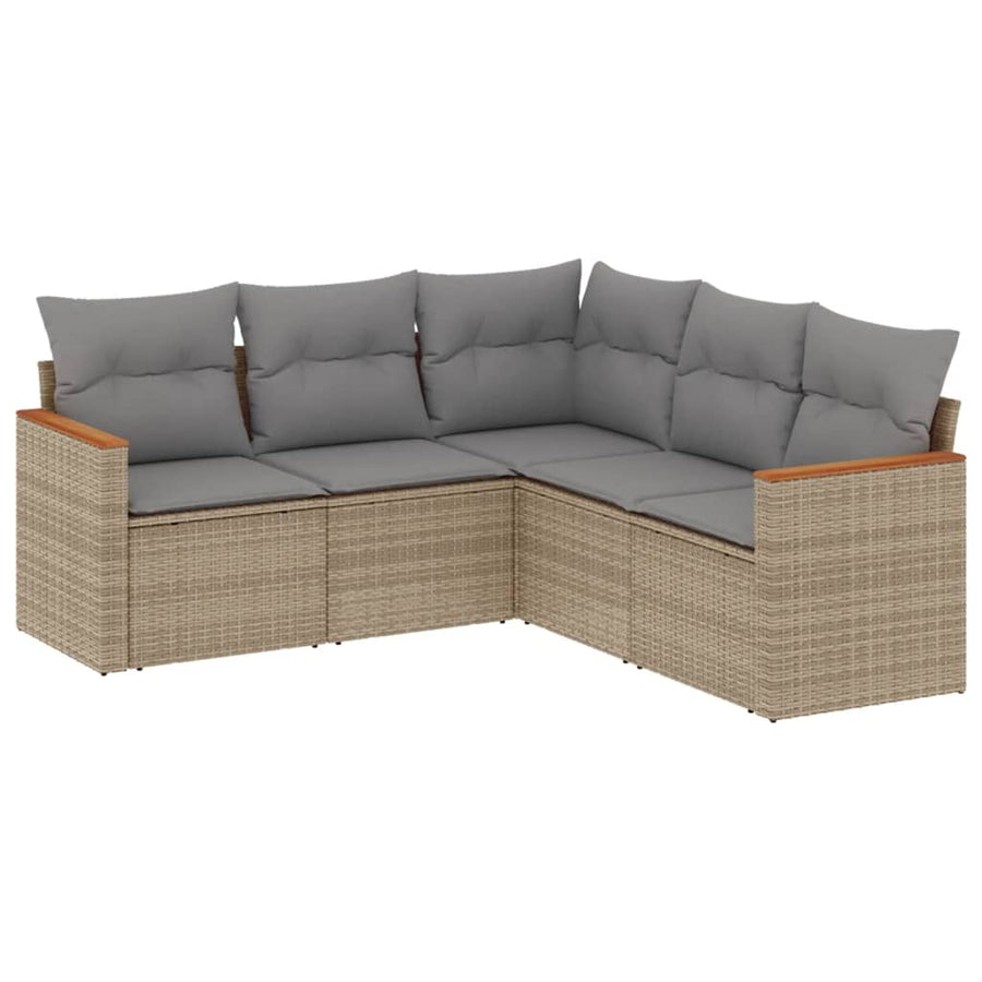 5-Delige Loungeset Met Kussens Poly Rattan Beige