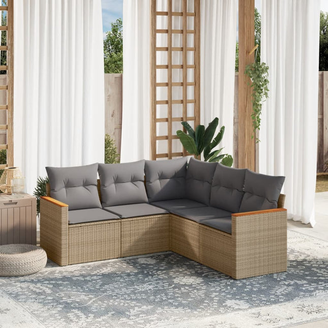 5-Delige Loungeset Met Kussens Poly Rattan Beige