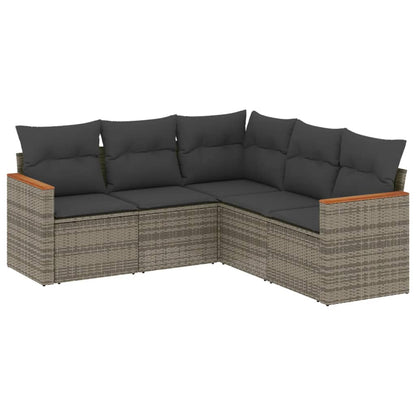 5-Delige Loungeset Met Kussens Poly Rattan Grijs